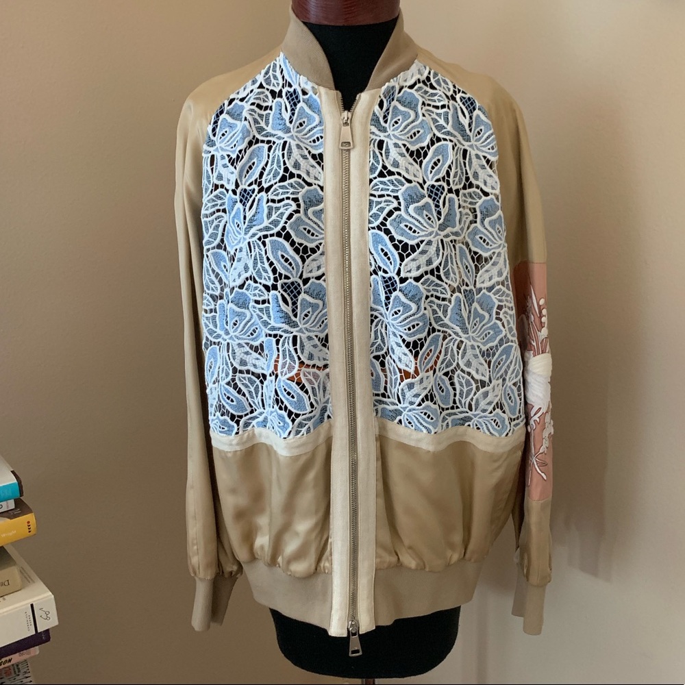 Embroidered and Eyelet Oversized Bomber
